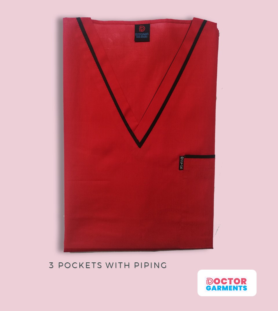 blood red medical scrub in lahore - 3 pockets with piping
